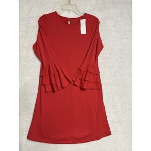 A.T.U.N Girls Red Ruffle Sleeve Dress Size 5-6 Years NWT 100% Cotton